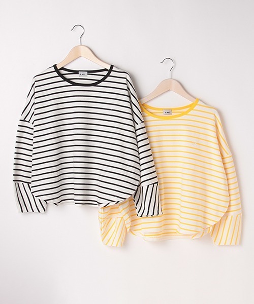 【AMI】ボーダーバルーンスリーブTシャツ