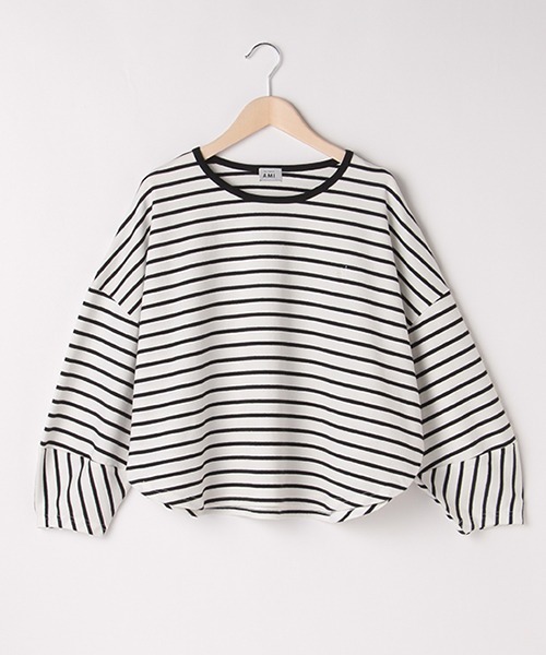 【AMI】ボーダーバルーンスリーブTシャツ