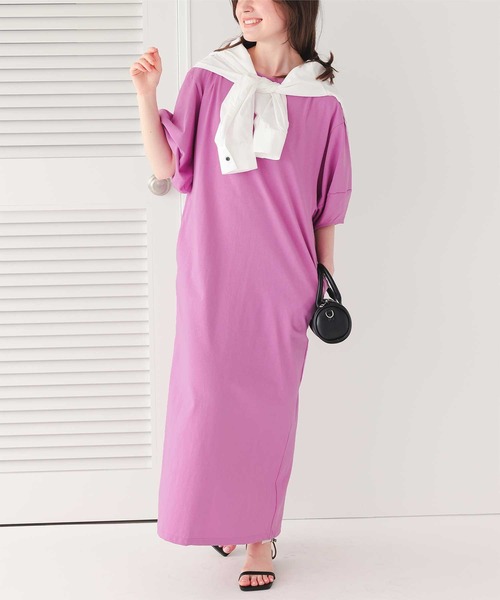 110 アイスカットソーワンピース　ピンク クロップドジップアップパーカー&半袖ワンピースSET | レディース