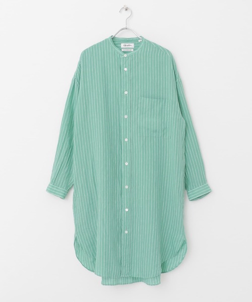 GYMPHLEX（ジムフレックス）の「GYMPHLEX　バンドカラーストライプシャツドレス（ワンピース・レディース・ホワイト系その他/グリーン系その他・14）」の2枚目の写真