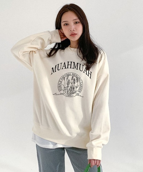 muahmuah(ムーアムーア)の「A'GEM/9 × .kom『muah muah/ムーアムーア』MUAH NATURAL GRAPHIC MTM/オーバーフィット フロントグラフィック MTM(スウェット・レディース・アイボリー/ブラック/グレー/インディゴブルー・FREE)」の2枚目の写真
