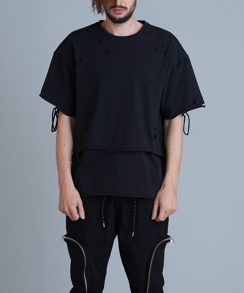 NO ID.（ノーアイディ）の「【NO ID.】Crush Layered Big T-shirt / クラッシュ レイヤード ビッグ Tシャツ（Tシャツ/カットソー・メンズ・ブラックミックス/ホワイト/ブラック・ONE SIZE）」の5枚目の写真