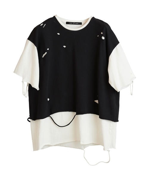NO ID.（ノーアイディ）の「【NO ID.】Crush Layered Big T-shirt / クラッシュ レイヤード ビッグ Tシャツ（Tシャツ/カットソー・メンズ・ブラックミックス/ホワイト/ブラック・ONE SIZE）」の7枚目の写真