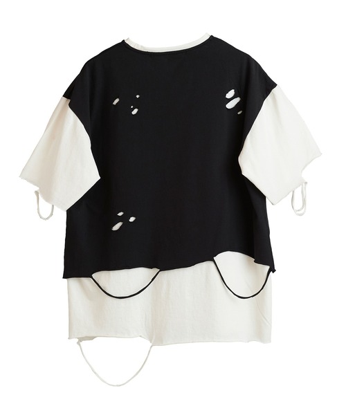 NO ID.（ノーアイディ）の「【NO ID.】Crush Layered Big T-shirt / クラッシュ レイヤード ビッグ Tシャツ（Tシャツ/カットソー・メンズ・ブラックミックス/ホワイト/ブラック・ONE SIZE）」の8枚目の写真