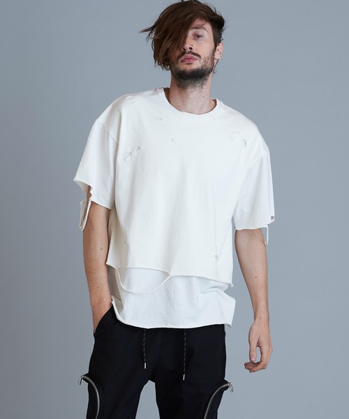 NO ID.（ノーアイディ）の「【NO ID.】Crush Layered Big T-shirt / クラッシュ レイヤード ビッグ Tシャツ（Tシャツ/カットソー・メンズ・ブラックミックス/ホワイト/ブラック・ONE SIZE）」の13枚目の写真