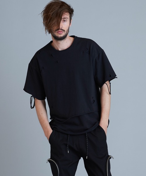 NO ID.（ノーアイディ）の「【NO ID.】Crush Layered Big T-shirt / クラッシュ レイヤード ビッグ Tシャツ（Tシャツ/カットソー・メンズ・ブラックミックス/ホワイト/ブラック・ONE SIZE）」の14枚目の写真