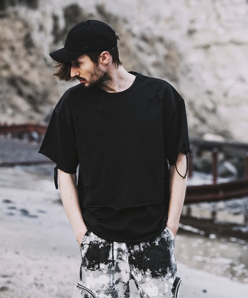 NO ID.（ノーアイディ）の「【NO ID.】Crush Layered Big T-shirt / クラッシュ レイヤード ビッグ Tシャツ（Tシャツ/カットソー・メンズ・ブラックミックス/ホワイト/ブラック・ONE SIZE）」の17枚目の写真