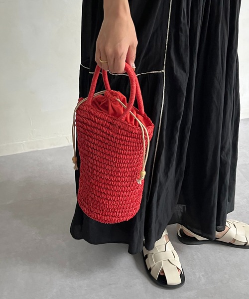 CAPRICIEUX LE'MAGE(カプリシューレマージュ)の「シリンダーペーパーバッグ(ハンドバッグ・レディース・オレンジ/グリーン/ベージュ・FREE)」の1枚目の写真