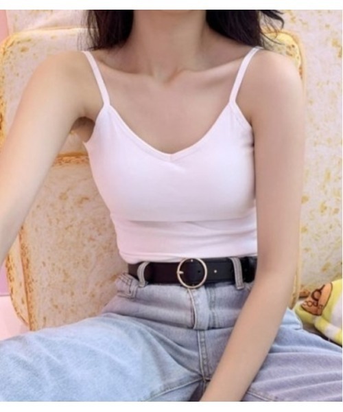 a:mure(アミュール)の「カップ付BACKクロスキャミ(キャミソール・レディース・グリーン/ホワイト/ブラック/イエロー/ブルー/グレー・FREE)」の1枚目の写真