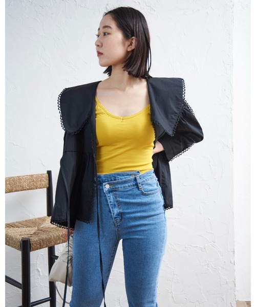 a:mure(アミュール)の「カップ付BACKクロスキャミ(キャミソール・レディース・グリーン/ホワイト/ブラック/イエロー/ブルー/グレー・FREE)」の6枚目の写真