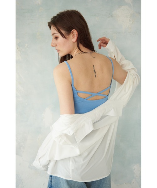 a:mure(アミュール)の「カップ付BACKクロスキャミ(キャミソール・レディース・グリーン/ホワイト/ブラック/イエロー/ブルー/グレー・FREE)」の5枚目の写真