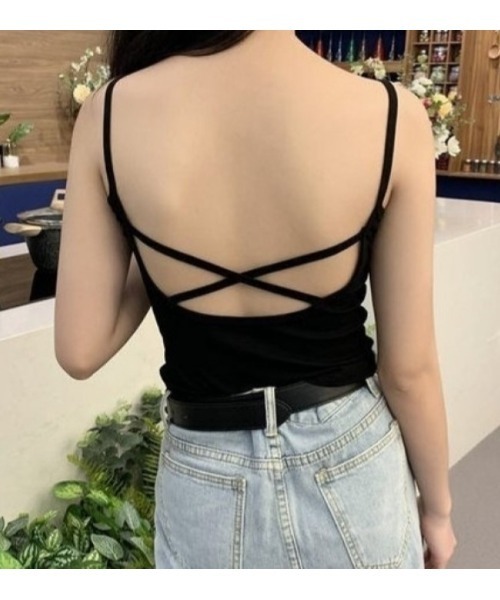 a:mure(アミュール)の「カップ付BACKクロスキャミ(キャミソール・レディース・グリーン/ホワイト/ブラック/イエロー/ブルー/グレー・FREE)」の2枚目の写真