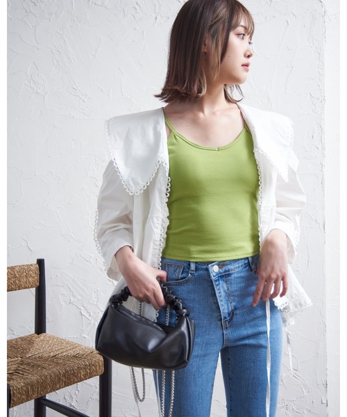 a:mure(アミュール)の「カップ付BACKクロスキャミ(キャミソール・レディース・グリーン/ホワイト/ブラック/イエロー/ブルー/グレー・FREE)」の18枚目の写真