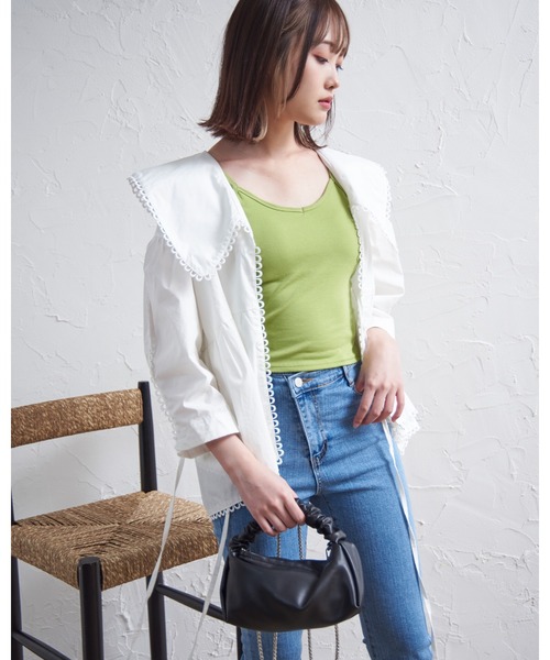 a:mure(アミュール)の「カップ付BACKクロスキャミ(キャミソール・レディース・グリーン/ホワイト/ブラック/イエロー/ブルー/グレー・FREE)」の19枚目の写真