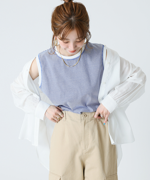 B.C STOCK（ベーセーストック）の「ボーダースリーブレス プルオーバー（Tシャツ/カットソー・レディース・ブラック/ベージュ/グリーン/ブルー/レッド・FREE）」の18枚目の写真