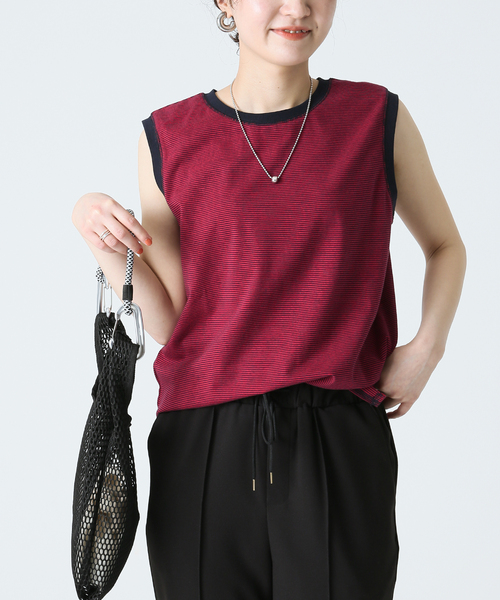 B.C STOCK（ベーセーストック）の「ボーダースリーブレス プルオーバー（Tシャツ/カットソー・レディース・ブラック/ベージュ/グリーン/ブルー/レッド・FREE）」の22枚目の写真