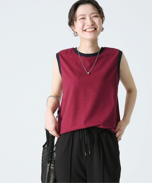 B.C STOCK（ベーセーストック）の「ボーダースリーブレス プルオーバー（Tシャツ/カットソー・レディース・ブラック/ベージュ/グリーン/ブルー/レッド・FREE）」の5枚目の写真