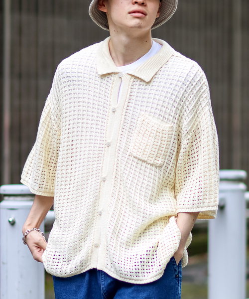 JOINT WORKS（ジョイントワークス）の「JW-MESH ニットポロシャツ（ニット/セーター・メンズ・ブラック/アイボリー・MEDIUM/LARGE）」の2枚目の写真