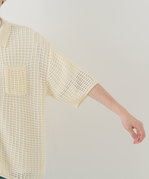 JOINT WORKS（ジョイントワークス）の「JW-MESH ニットポロシャツ（ニット/セーター・メンズ・ブラック/アイボリー・MEDIUM/LARGE）」の16枚目の写真
