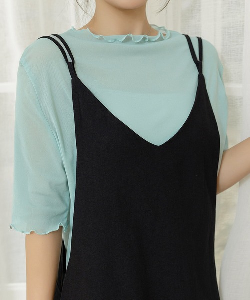 DAY CLOSET(デイ クローゼット)の「【さらっと生地感/ストレッチ有】半袖メロウフリシアートップス レディース(シャツ/ブラウス・レディース・ピンク/パープル/ライトブルー/ホワイト/グリーン/ホワイト系その他/ブラック/オレンジ・L/M)」の5枚目の写真