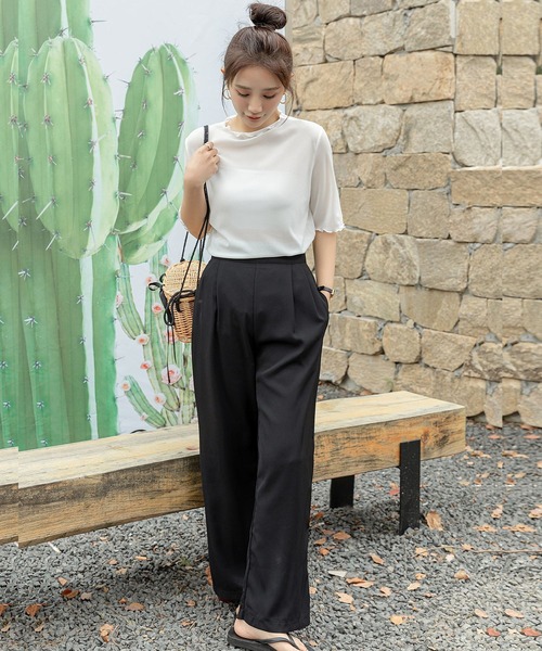 DAY CLOSET(デイ クローゼット)の「【さらっと生地感/ストレッチ有】半袖メロウフリシアートップス レディース(シャツ/ブラウス・レディース・ピンク/パープル/ライトブルー/ホワイト/グリーン/ホワイト系その他/ブラック/オレンジ・L/M)」の14枚目の写真