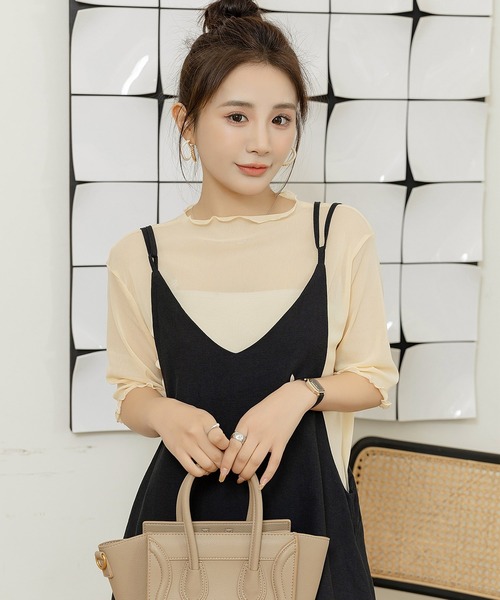 DAY CLOSET(デイ クローゼット)の「【さらっと生地感/ストレッチ有】半袖メロウフリシアートップス レディース(シャツ/ブラウス・レディース・ピンク/パープル/ライトブルー/ホワイト/グリーン/ホワイト系その他/ブラック/オレンジ・L/M)」の21枚目の写真