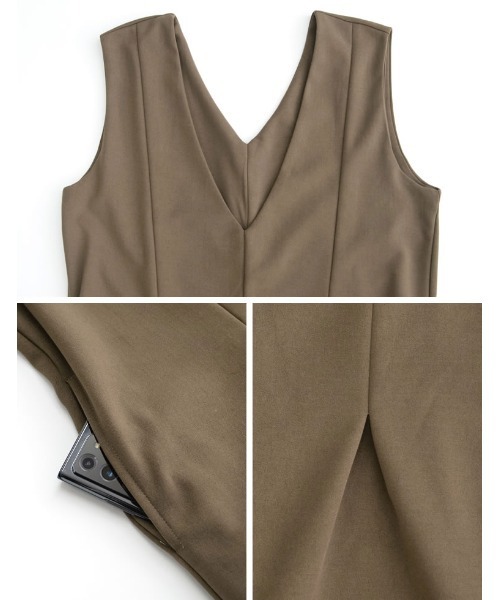 [低身長/高身長サイズ有][イージーケア]ジョーゼットポンチウエストダーツオールインワン