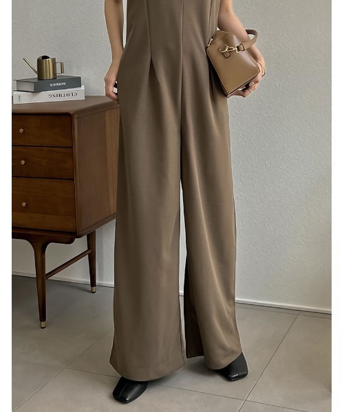 Re:EDIT（リエディ）の「[低身長/高身長サイズ有][イージーケア]ジョーゼットポンチウエストダーツオールインワン（つなぎ/オールインワン・レディース・ブラック/アイボリー/モカ・LARGE/SHORT/TALL/MEDIUM）」の5枚目の写真