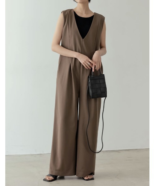 Re:EDIT（リエディ）の「[低身長/高身長サイズ有][イージーケア]ジョーゼットポンチウエストダーツオールインワン（つなぎ/オールインワン・レディース・ブラック/アイボリー/モカ・LARGE/SHORT/TALL/MEDIUM）」の9枚目の写真