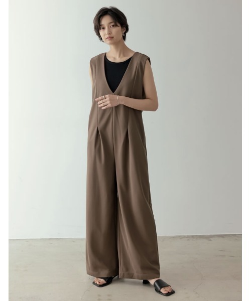 Re:EDIT（リエディ）の「[低身長/高身長サイズ有][イージーケア]ジョーゼットポンチウエストダーツオールインワン（つなぎ/オールインワン・レディース・ブラック/アイボリー/モカ・LARGE/SHORT/TALL/MEDIUM）」の10枚目の写真