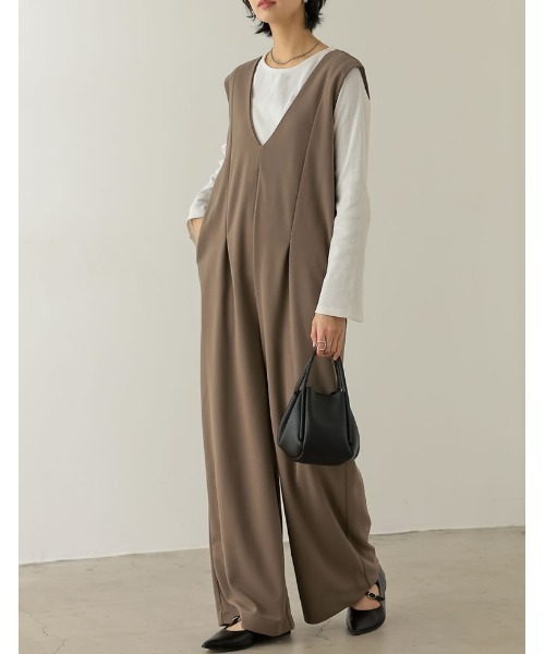 Re:EDIT（リエディ）の「[低身長/高身長サイズ有][イージーケア]ジョーゼットポンチウエストダーツオールインワン（つなぎ/オールインワン・レディース・ブラック/アイボリー/モカ・LARGE/SHORT/TALL/MEDIUM）」の11枚目の写真