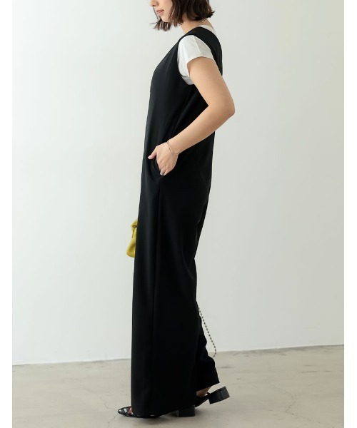 Re:EDIT（リエディ）の「[低身長/高身長サイズ有][イージーケア]ジョーゼットポンチウエストダーツオールインワン（つなぎ/オールインワン・レディース・ブラック/アイボリー/モカ・LARGE/SHORT/TALL/MEDIUM）」の18枚目の写真