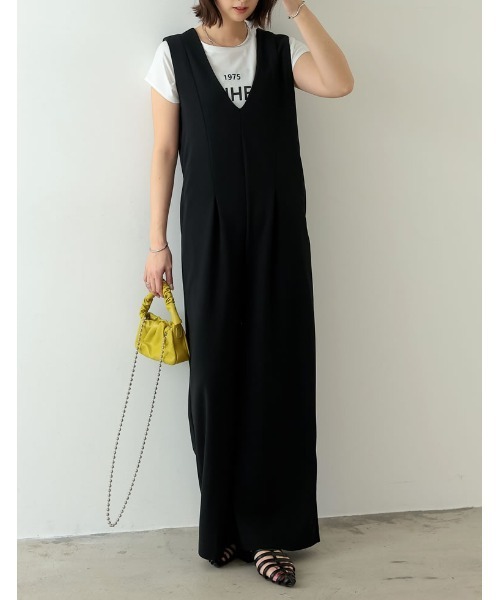 Re:EDIT（リエディ）の「[低身長/高身長サイズ有][イージーケア]ジョーゼットポンチウエストダーツオールインワン（つなぎ/オールインワン・レディース・ブラック/アイボリー/モカ・LARGE/SHORT/TALL/MEDIUM）」の20枚目の写真