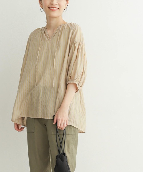 URBAN RESEARCH DOORS（アーバンリサーチドアーズ）の「シアーストライプギャザーブラウス（シャツ/ブラウス・レディース・ベージュ/ブルー/ミント・MEDIUM）」の17枚目の写真