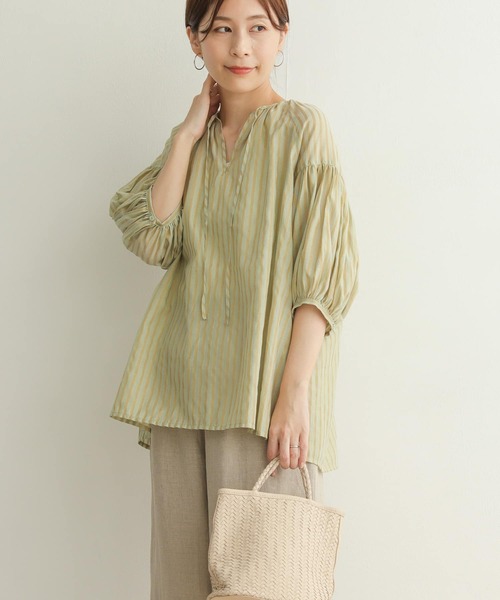 URBAN RESEARCH DOORS（アーバンリサーチドアーズ）の「シアーストライプギャザーブラウス（シャツ/ブラウス・レディース・ベージュ/ブルー/ミント・MEDIUM）」の12枚目の写真