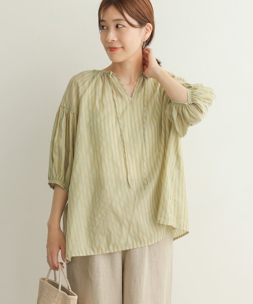 URBAN RESEARCH DOORS（アーバンリサーチドアーズ）の「シアーストライプギャザーブラウス（シャツ/ブラウス・レディース・ベージュ/ブルー/ミント・MEDIUM）」の18枚目の写真