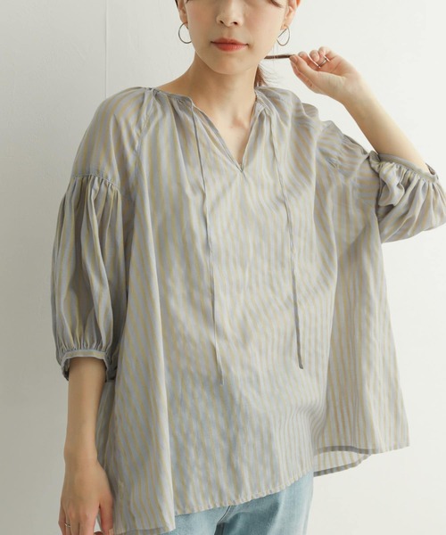 URBAN RESEARCH DOORS（アーバンリサーチドアーズ）の「シアーストライプギャザーブラウス（シャツ/ブラウス・レディース・ベージュ/ブルー/ミント・MEDIUM）」の19枚目の写真