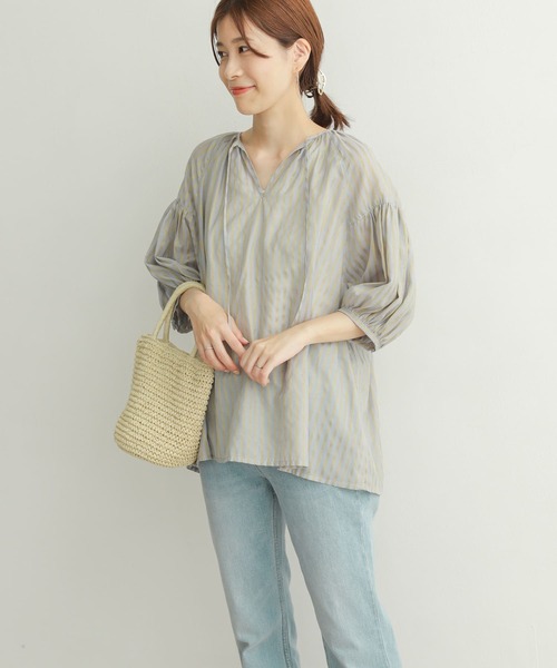 URBAN RESEARCH DOORS（アーバンリサーチドアーズ）の「シアーストライプギャザーブラウス（シャツ/ブラウス・レディース・ベージュ/ブルー/ミント・MEDIUM）」の20枚目の写真