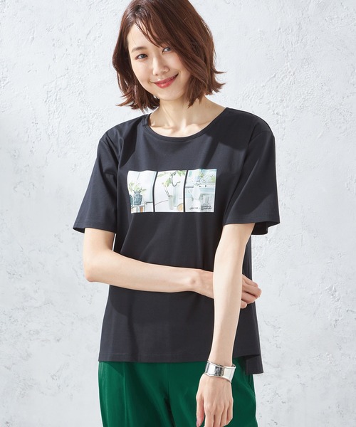 A/C DESIGN BY ALPHA CUBIC(エーシーデザインバイアルファキュービック)の「【接触冷感】ボタニカルプリントTシャツ(Tシャツ/カットソー・レディース・ブラック/カーキ/オフホワイト・LL/L/M)」の3枚目の写真