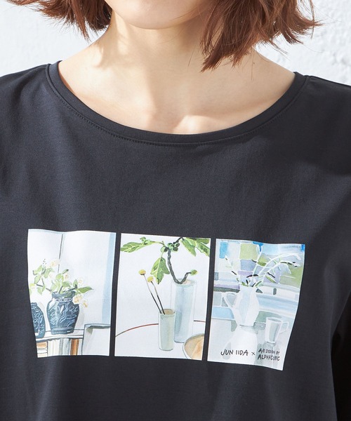 A/C DESIGN BY ALPHA CUBIC(エーシーデザインバイアルファキュービック)の「【接触冷感】ボタニカルプリントTシャツ(Tシャツ/カットソー・レディース・ブラック/カーキ/オフホワイト・LL/L/M)」の6枚目の写真
