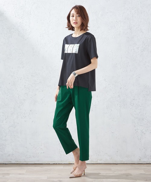 A/C DESIGN BY ALPHA CUBIC(エーシーデザインバイアルファキュービック)の「【接触冷感】ボタニカルプリントTシャツ(Tシャツ/カットソー・レディース・ブラック/カーキ/オフホワイト・LL/L/M)」の9枚目の写真