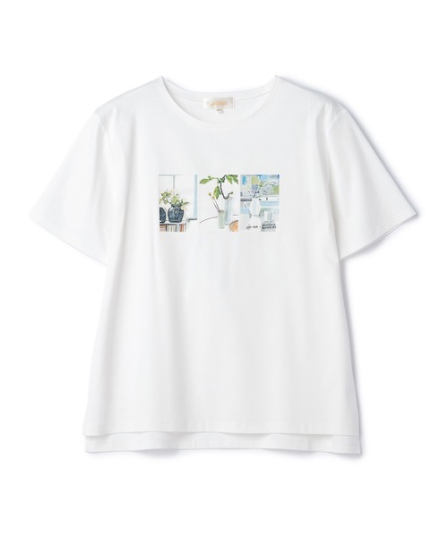 A/C DESIGN BY ALPHA CUBIC(エーシーデザインバイアルファキュービック)の「【接触冷感】ボタニカルプリントTシャツ(Tシャツ/カットソー・レディース・ブラック/カーキ/オフホワイト・LL/L/M)」の10枚目の写真