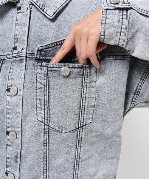 WEGO（ウィゴー）の「WEGO/フード付きドルマンGジャン（デニムジャケット・レディース・インディゴブルー/ライトインディゴブルー・FREE）」の7枚目の写真