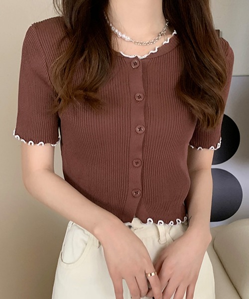 Girly Doll(ガーリードール)の「メロウ加工配色カーディガン(カーディガン/ボレロ・レディース・ブラック/ベージュ/ブラウン/ネイビー/グレー・FREE)」の4枚目の写真
