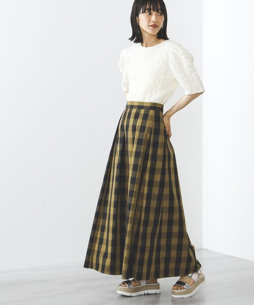 BEAMS HEART（ビームスハート）の「BEAMS HEART / チェック柄 タックフレアスカート（スカート・レディース・ネイビー/ブラウン・FREE）」の19枚目の写真