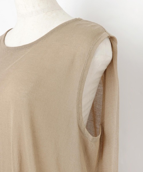 andme（アンドミー）の「リネンタッチノースリーブニットトップス（ニット/セーター・レディース・ブラック/オフホワイト/グレイッシュベージュ/ピンク/グリーン/オレンジ・M）」の16枚目の写真