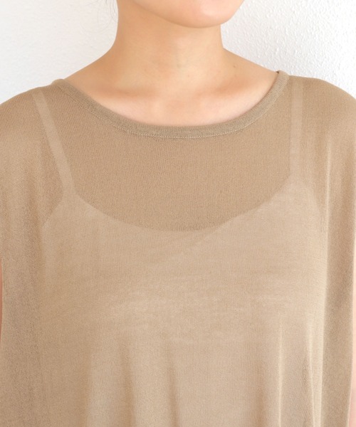 andme（アンドミー）の「リネンタッチノースリーブニットトップス（ニット/セーター・レディース・ブラック/オフホワイト/グレイッシュベージュ/ピンク/グリーン/オレンジ・M）」の7枚目の写真