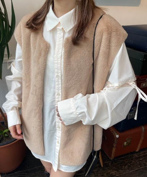 nemne store（ネンネストア）の「【低身長用サイズあり】袖取り外しカラーリボンシャツ（シャツ/ブラウス・レディース・オレンジ/グリーン/アイボリー・MEDIUM/SMALL）」の5枚目の写真