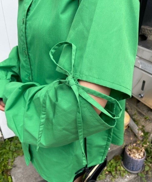 nemne store（ネンネストア）の「【低身長用サイズあり】袖取り外しカラーリボンシャツ（シャツ/ブラウス・レディース・オレンジ/グリーン/アイボリー・MEDIUM/SMALL）」の7枚目の写真