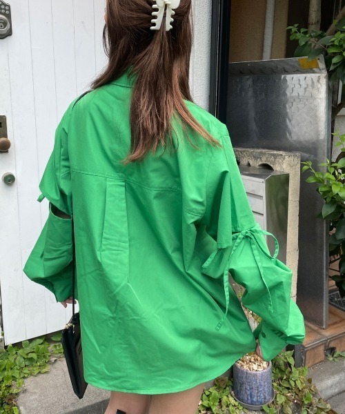 nemne store（ネンネストア）の「【低身長用サイズあり】袖取り外しカラーリボンシャツ（シャツ/ブラウス・レディース・オレンジ/グリーン/アイボリー・MEDIUM/SMALL）」の8枚目の写真